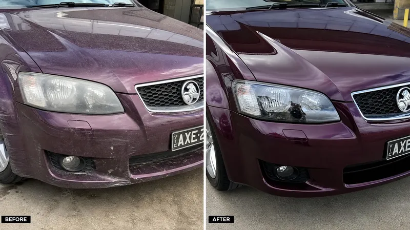 Faded maroon paint restored and colour-matched — before and after